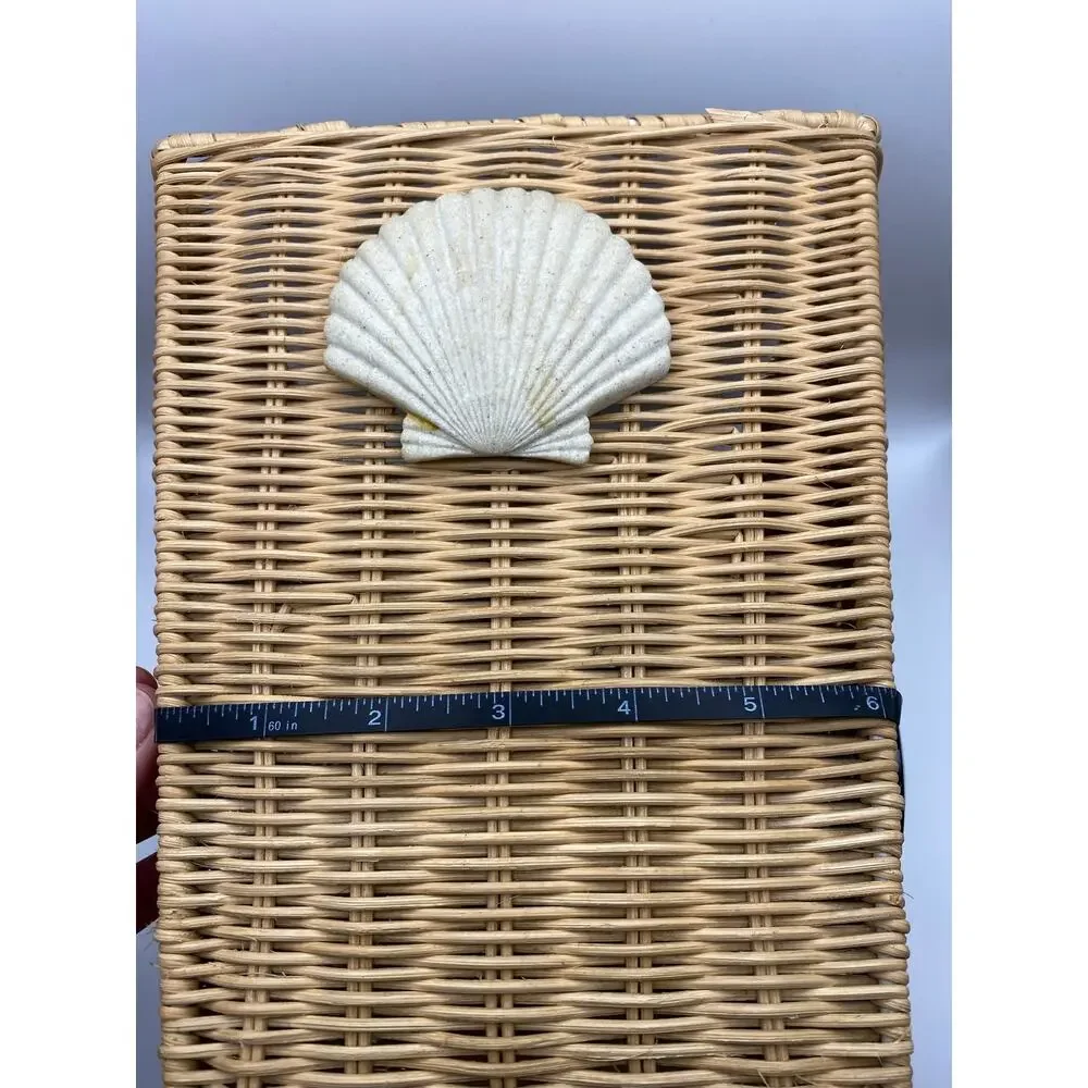Coastal Wicker Basket with Seashell Accent | Bathroom Storage | Planter Basket